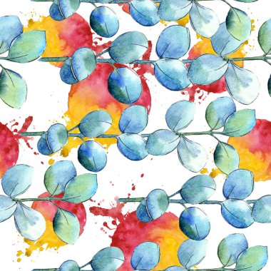 Sulu boya yeşil şimşir bırakır. Yaprak bitki botanik bahçe çiçek yaprakları. Sorunsuz arka plan deseni. Kumaş duvar kağıdı yazdırma doku. Aquarelle yaprak için arka plan, doku, sarıcı desen.