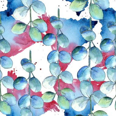 Sulu boya yeşil şimşir bırakır. Yaprak bitki botanik bahçe çiçek yaprakları. Sorunsuz arka plan deseni. Kumaş duvar kağıdı yazdırma doku. Aquarelle yaprak için arka plan, doku, sarıcı desen.