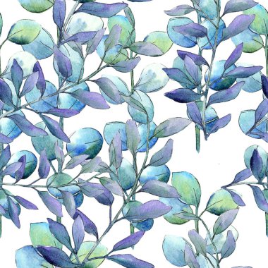 Sulu boya yeşil şimşir bırakır. Yaprak bitki botanik bahçe çiçek yaprakları. Sorunsuz arka plan deseni. Kumaş duvar kağıdı yazdırma doku. Aquarelle yaprak için arka plan, doku, sarıcı desen.