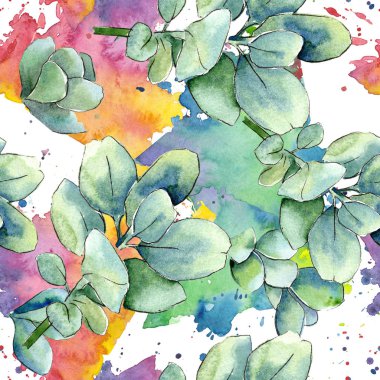 Sulu boya yeşil şimşir bırakır. Yaprak bitki botanik bahçe çiçek yaprakları. Sorunsuz arka plan deseni. Kumaş duvar kağıdı yazdırma doku. Aquarelle yaprak için arka plan, doku, sarıcı desen.