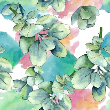 Sulu boya yeşil şimşir bırakır. Yaprak bitki botanik bahçe çiçek yaprakları. Sorunsuz arka plan deseni. Kumaş duvar kağıdı yazdırma doku. Aquarelle yaprak için arka plan, doku, sarıcı desen.