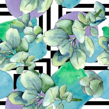 Sulu boya yeşil şimşir bırakır. Yaprak bitki botanik bahçe çiçek yaprakları. Sorunsuz arka plan deseni. Kumaş duvar kağıdı yazdırma doku. Aquarelle yaprak için arka plan, doku, sarıcı desen.