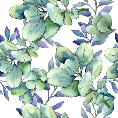 Sulu boya yeşil şimşir bırakır. Yaprak bitki botanik bahçe çiçek yaprakları. Sorunsuz arka plan deseni. Kumaş duvar kağıdı yazdırma doku. Aquarelle yaprak için arka plan, doku, sarıcı desen.