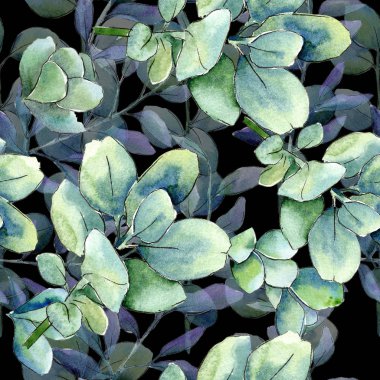 Sulu boya yeşil şimşir bırakır. Yaprak bitki botanik bahçe çiçek yaprakları. Sorunsuz arka plan deseni. Kumaş duvar kağıdı yazdırma doku. Aquarelle yaprak için arka plan, doku, sarıcı desen.