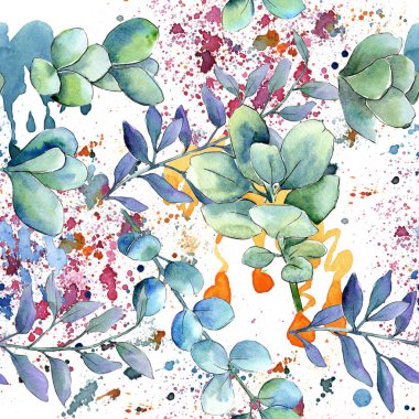 Sulu boya yeşil şimşir bırakır. Yaprak bitki botanik bahçe çiçek yaprakları. Sorunsuz arka plan deseni. Kumaş duvar kağıdı yazdırma doku. Aquarelle yaprak için arka plan, doku, sarıcı desen.