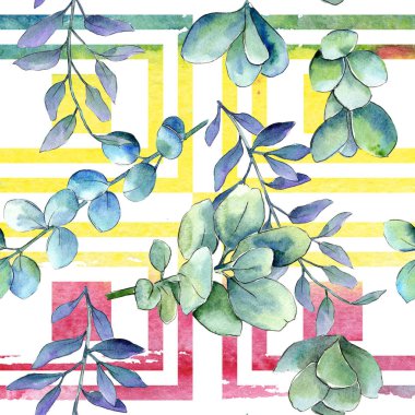 Sulu boya yeşil şimşir bırakır. Yaprak bitki botanik bahçe çiçek yaprakları. Sorunsuz arka plan deseni. Kumaş duvar kağıdı yazdırma doku. Aquarelle yaprak için arka plan, doku, sarıcı desen.