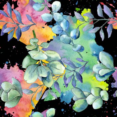 Sulu boya yeşil şimşir bırakır. Yaprak bitki botanik bahçe çiçek yaprakları. Sorunsuz arka plan deseni. Kumaş duvar kağıdı yazdırma doku. Aquarelle yaprak için arka plan, doku, sarıcı desen.