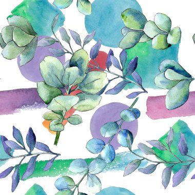 Sulu boya yeşil şimşir bırakır. Yaprak bitki botanik bahçe çiçek yaprakları. Sorunsuz arka plan deseni. Kumaş duvar kağıdı yazdırma doku. Aquarelle yaprak için arka plan, doku, sarıcı desen.