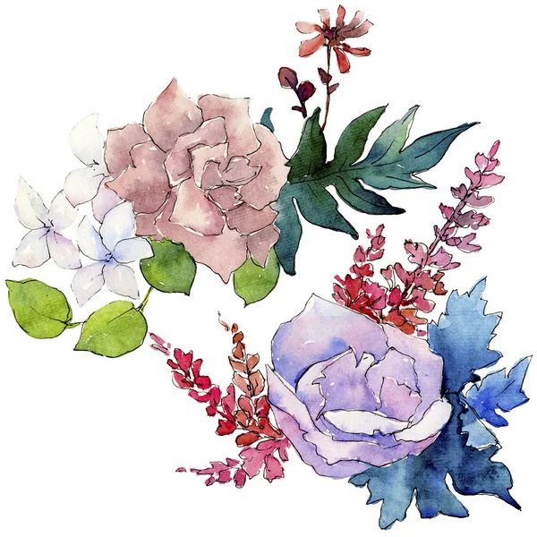 水彩ピンク花束花 花植物の花 孤立した図の要素 テクスチャ ラッパー パターン フレームや境界線の Aquarelle ワイルドフラワー — ストック写真