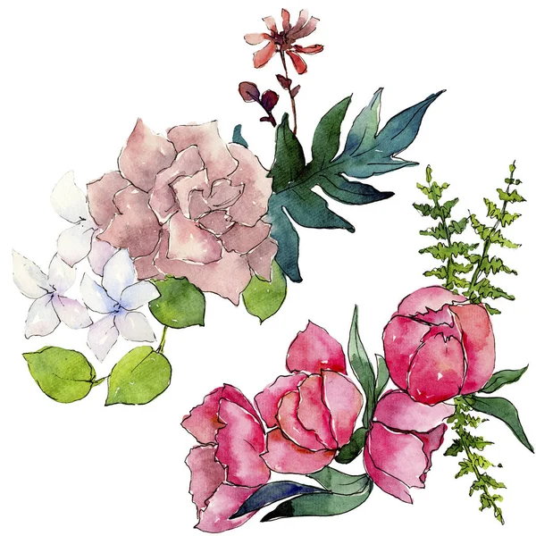 水彩ピンク花束花 花植物の花 孤立した図の要素 テクスチャ ラッパー パターン フレームや境界線の Aquarelle ワイルドフラワー — ストック写真
