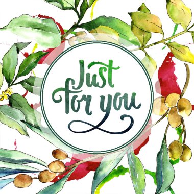 Suluboya iğde yeşil yaprakları. Yaprak bitki botanik bahçe çiçek yaprakları. Çerçeve kenarlığı süsleme Meydanı. Aquarelle yaprak için arka plan, doku, sarıcı desen, çerçeve veya kenarlık.