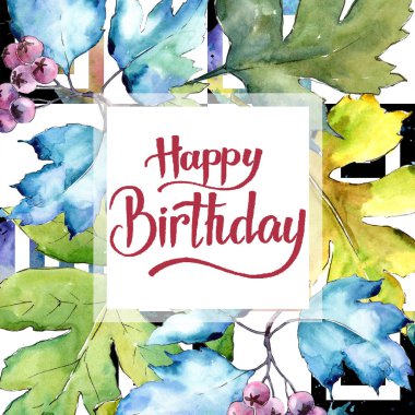 Suluboya alıç renkli yaprakları. Yaprak bitki botanik bahçe çiçek yaprakları. Çerçeve kenarlığı süsleme Meydanı. Aquarelle yaprak için arka plan, doku, sarıcı desen, çerçeve veya kenarlık.