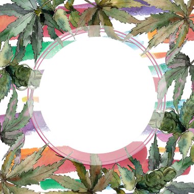 Sulu boya yeşil esrar bırakır. Yaprak bitki botanik bahçe çiçek yaprakları. Çerçeve kenarlığı süsleme Meydanı. Aquarelle yaprak için arka plan, doku, sarıcı desen, çerçeve veya kenarlık.