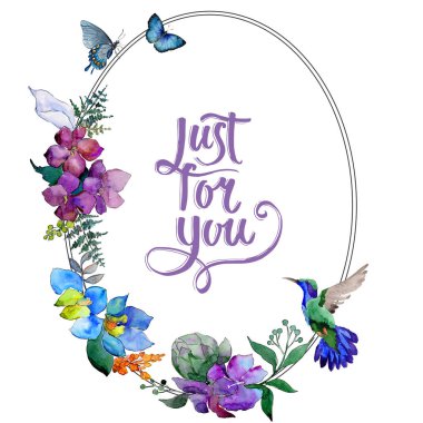 Suluboya mavi ve mor çiçekler. Botanik çiçek. İzole illüstrasyon öğesi. Arka plan, doku, sarıcı desen, çerçeve veya kenarlık için Aquarelle kır çiçeği.