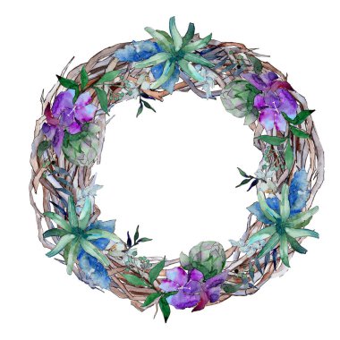 Suluboya mavi ve mor çiçekler. Botanik çiçek. İzole illüstrasyon öğesi. Arka plan, doku, sarıcı desen, çerçeve veya kenarlık için Aquarelle kır çiçeği.