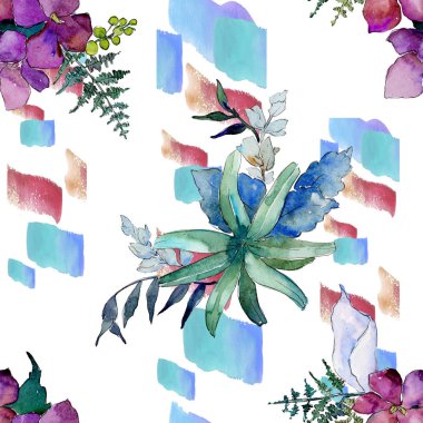 Suluboya mavi ve mor çiçekler. Botanik çiçek. İzole illüstrasyon öğesi. Arka plan, doku, sarıcı desen, çerçeve veya kenarlık için Aquarelle kır çiçeği.