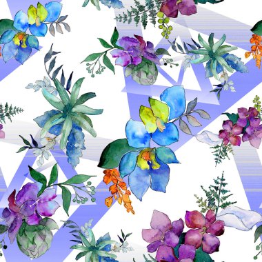 Suluboya mavi ve mor çiçekler. Botanik çiçek. İzole illüstrasyon öğesi. Arka plan, doku, sarıcı desen, çerçeve veya kenarlık için Aquarelle kır çiçeği.