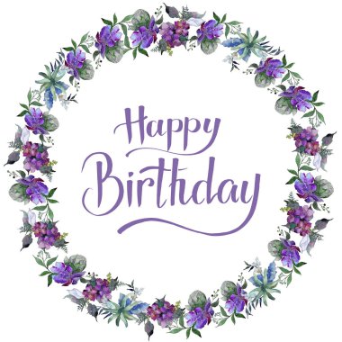 Suluboya mavi ve mor çiçekler. Botanik çiçek. İzole illüstrasyon öğesi. Arka plan, doku, sarıcı desen, çerçeve veya kenarlık için Aquarelle kır çiçeği.