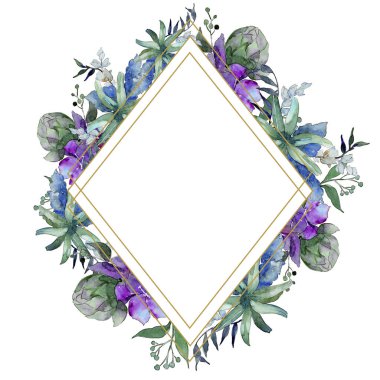 Suluboya mavi ve mor çiçekler. Botanik çiçek. İzole illüstrasyon öğesi. Arka plan, doku, sarıcı desen, çerçeve veya kenarlık için Aquarelle kır çiçeği.