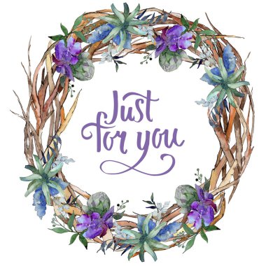 Suluboya mavi ve mor çiçekler. Botanik çiçek. İzole illüstrasyon öğesi. Arka plan, doku, sarıcı desen, çerçeve veya kenarlık için Aquarelle kır çiçeği.