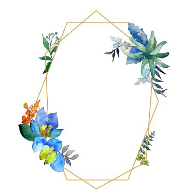 Suluboya mavi ve mor çiçekler. Botanik çiçek. İzole illüstrasyon öğesi. Arka plan, doku, sarıcı desen, çerçeve veya kenarlık için Aquarelle kır çiçeği.