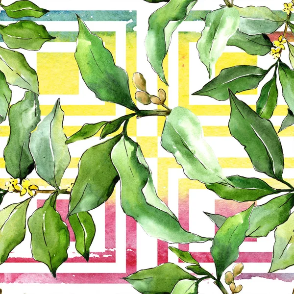 수채화 Elaeagnus 잎입니다 식물원 단풍입니다 원활한 패턴입니다 패브릭 텍스처입니다 패턴에 — 스톡 사진