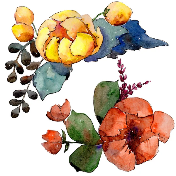 水彩五颜六色的花束花 花卉植物花 独立的插图元素 包装图案 框架或边框的水彩画野花 — 图库照片
