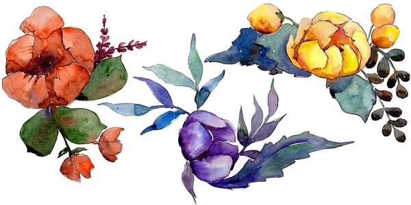 Aquarel Kleurrijke Boeket Bloemen Floral Botanische Bloem Geïsoleerde Illustratie Element — Stockfoto