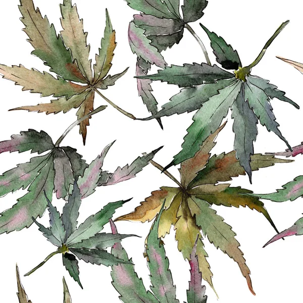 Акварельно Зеленые Листья Конопли Цветочная Листва Ботанического Сада Ткань Обои — стоковое фото