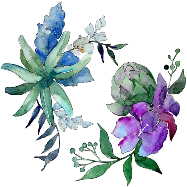 Aquarel Blauwe Paarse Bloemen Floral Botanische Bloem Geïsoleerde Illustratie Element — Stockfoto