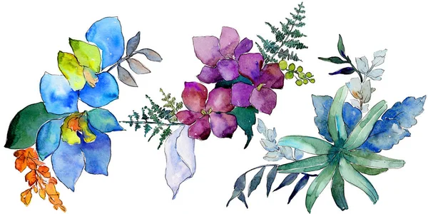 Акварельный Синий Фиолетовый Цветы Цветочный Ботанический Цветок Изолированный Элемент Иллюстрации — стоковое фото