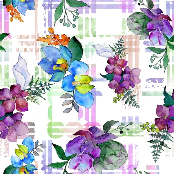 Acuarela Flores Azules Moradas Flor Botánica Floral Elemento Ilustración Aislado — Foto de Stock