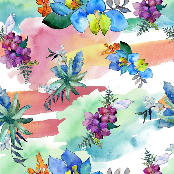 青と紫の花の水彩画 花植物の花 孤立した図の要素 テクスチャ ラッパー パターン フレームや境界線の Aquarelle ワイルドフラワー — ストック写真