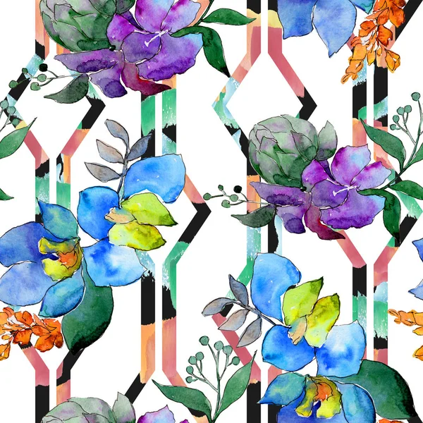 Aquarell Blaue Und Violette Blüten Blütenbotanische Blume Isoliertes Illustrationselement Aquarell — Stockfoto