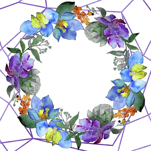 Aquarela Flores Azuis Roxas Floral Flor Botânica Isolado Elemento Ilustração — Fotografia de Stock