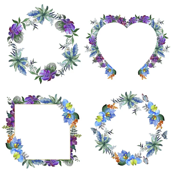 Акварельні Сині Фіолетові Квіти Квіткова Ботанічна Квітка Ізольований Елемент Ілюстрації — стокове фото