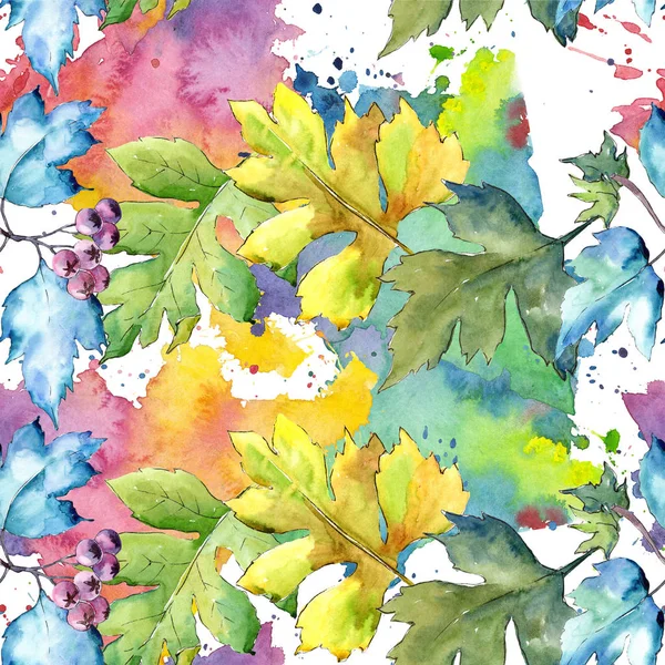수채화 화려한 단풍입니다 식물원 단풍입니다 원활한 패턴입니다 패브릭 텍스처입니다 패턴에 — 스톡 사진