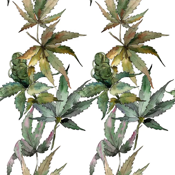 Aquarell Grüne Cannabisblätter Blatt Pflanze Botanischen Garten Blumen Foliage Seamless — Stockfoto