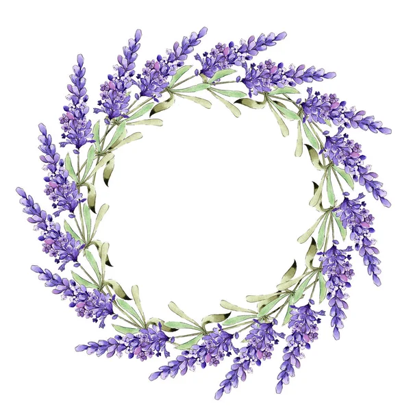 Akwarela Purpurowe Kwiaty Lawendy Botaniczny Kwiat Kwiatowy Ramki Granicznej Ornament — Zdjęcie stockowe