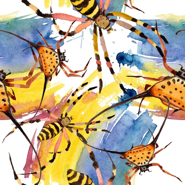 Exotic Spiders Wild Insect Watercolor Style Seamless Background Pattern Fabric — Stock Photo, Image