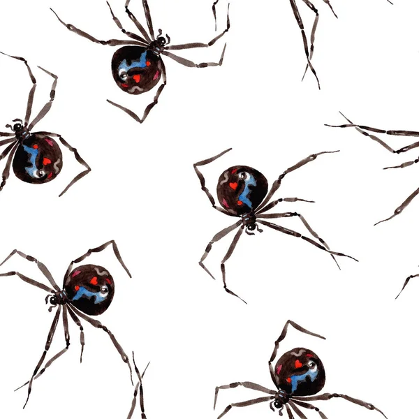 Exotic Spiders Wild Insect Watercolor Style Seamless Background Pattern Fabric — Stock Photo, Image