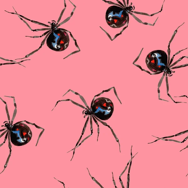 Exotic Spiders Wild Insect Watercolor Style Seamless Background Pattern Fabric — Stock Photo, Image