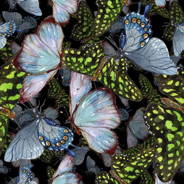 Mariposas Exóticas Insectos Salvajes Estilo Acuarela Patrón Fondo Sin Costuras — Foto de Stock