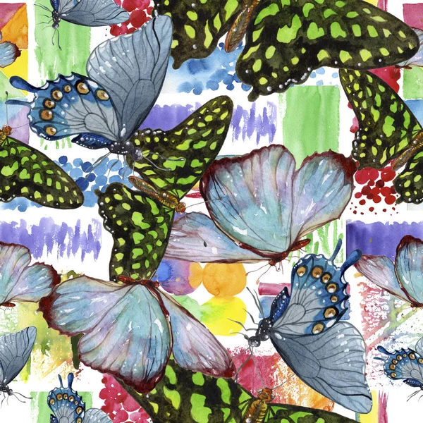 Mariposas Exóticas Insectos Salvajes Estilo Acuarela Patrón Fondo Sin Costuras — Foto de Stock
