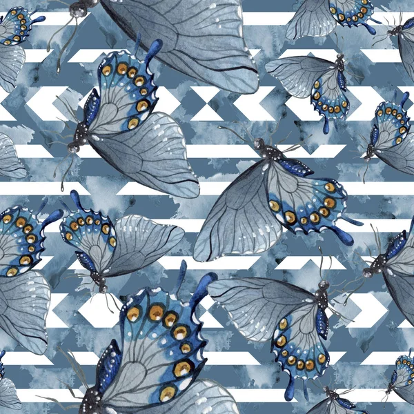 Екзотичні Метелики Дикі Комахи Акварельному Стилі Безшовний Візерунок Тла Тканинні — стокове фото