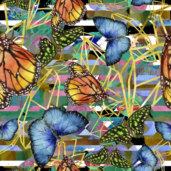 Exotic Butterflies Wild Insect Watercolor Style Seamless Background Pattern Fabric — Stock Photo, Image