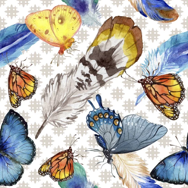 Экзотические Бабочки Дикие Насекомые Акварельном Стиле Бесшовный Рисунок Фона Ткань — стоковое фото