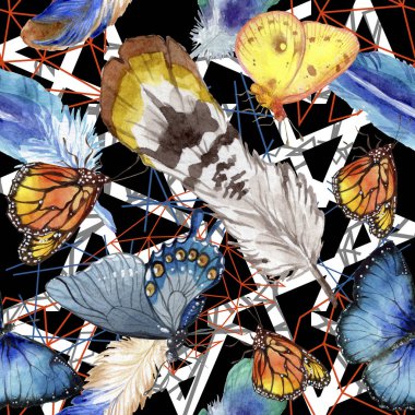 Egzotik kelebekler vahşi böcek suluboya tarzında. Sorunsuz arka plan deseni. Kumaş duvar kağıdı yazdırma doku. Aquarelle vahşi böcek arka plan, doku, sarıcı desen veya dövme için.