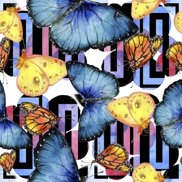 Exotic Butterflies Wild Insect Watercolor Style Seamless Background Pattern Fabric — Stock Photo, Image