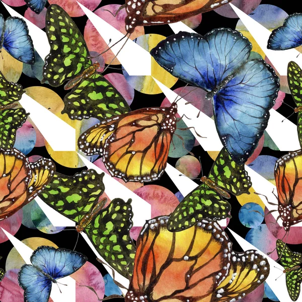 Εξωτικά Πεταλούδες Άγριων Εντόμων Στυλ Υδατογραφίας Απρόσκοπτη Υπόβαθρο Μοτίβο Ύφασμα — Φωτογραφία Αρχείου